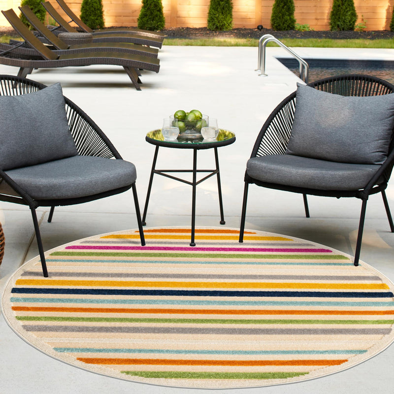 Bahama Breeze Outdoor Collection Area Rug - Exuma Round Beige lifestyle 84