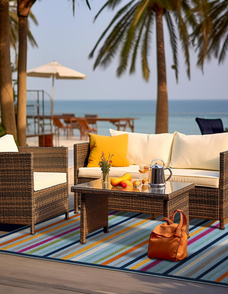 Bahama Breeze Outdoor Collection Area Rug - Exuma Rectangle Blue lifestyle 32