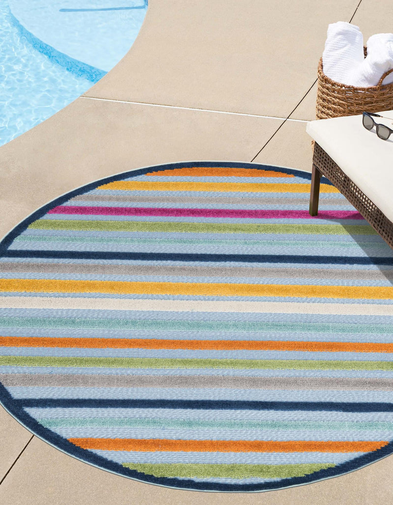 Bahama Breeze Outdoor Collection Area Rug - Exuma Round Blue lifestyle 65