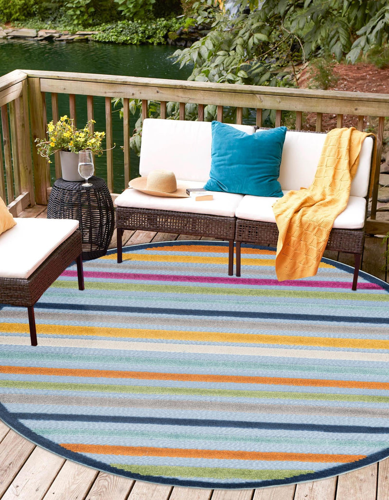 Bahama Breeze Outdoor Collection Area Rug - Exuma Round Blue lifestyle 180