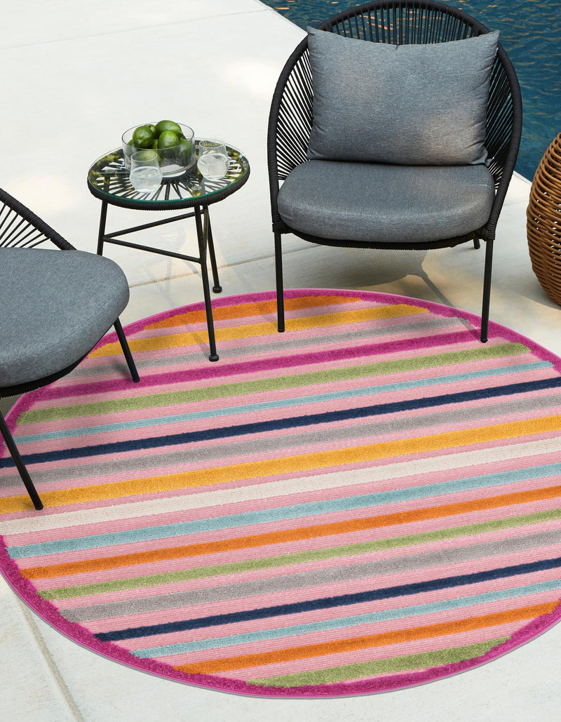 Bahama Breeze Outdoor Collection Area Rug - Exuma Round Pink lifestyle 67