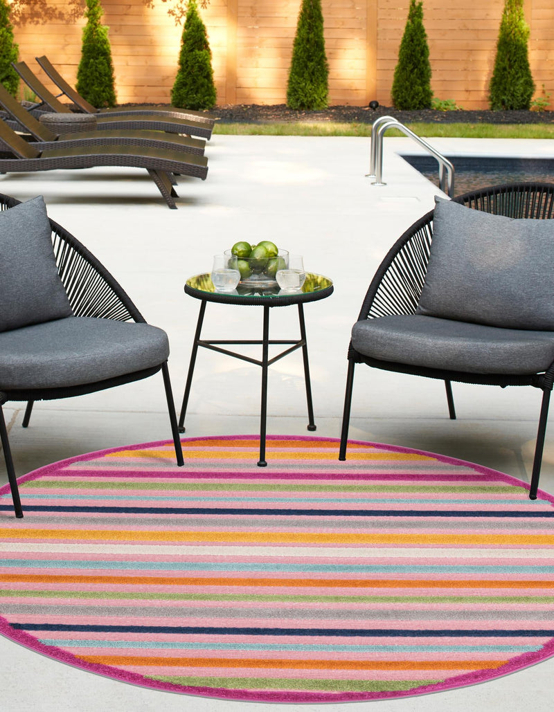 Bahama Breeze Outdoor Collection Area Rug - Exuma Round Pink lifestyle 79