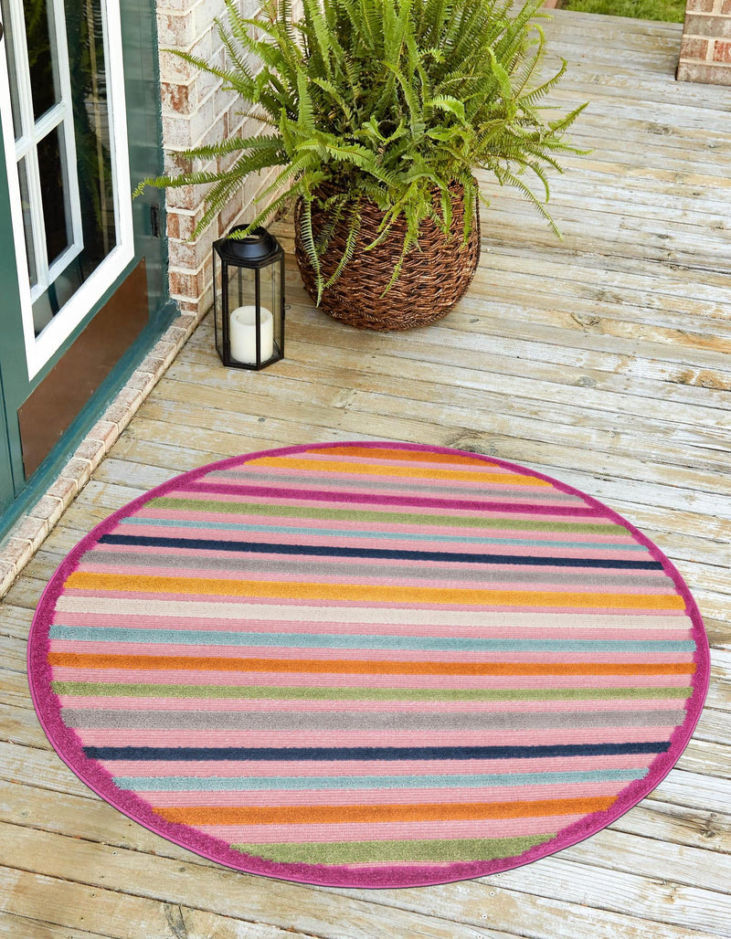 Bahama Breeze Outdoor Collection Area Rug - Exuma Round Pink lifestyle 142