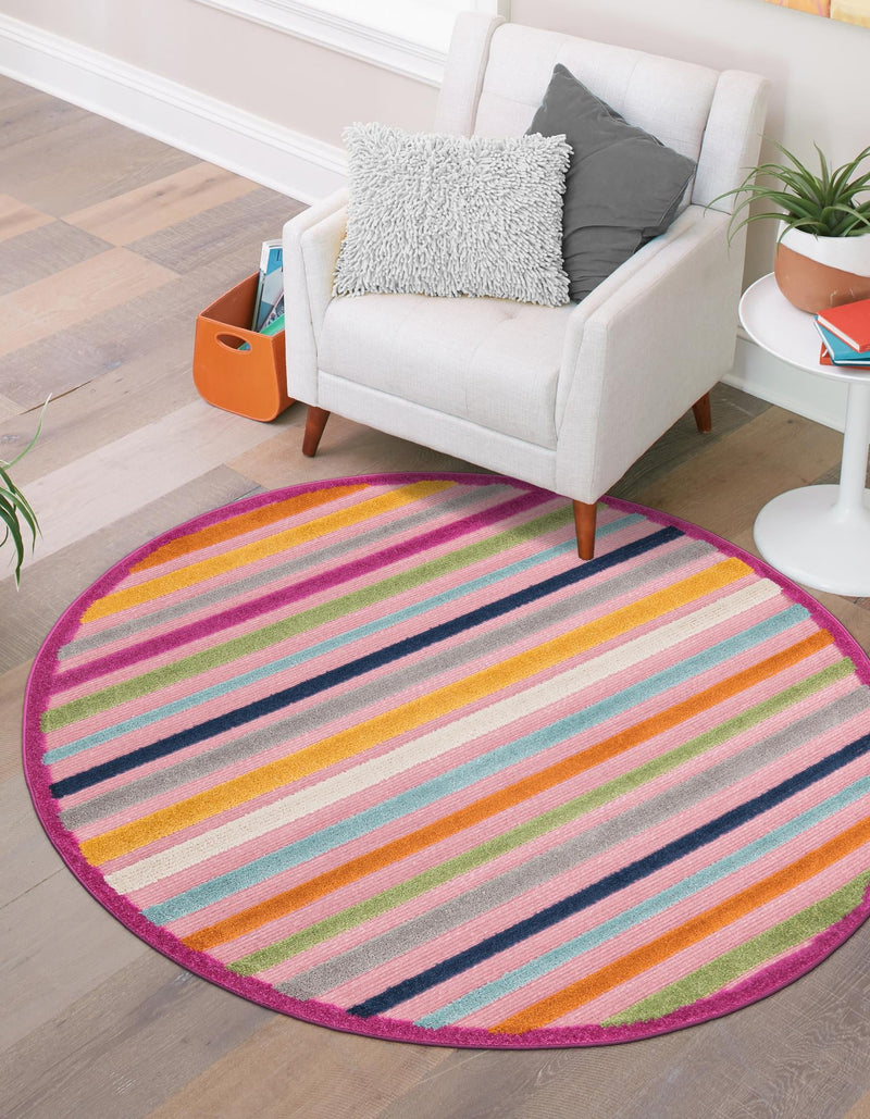 Bahama Breeze Outdoor Collection Area Rug - Exuma Round Pink lifestyle 152