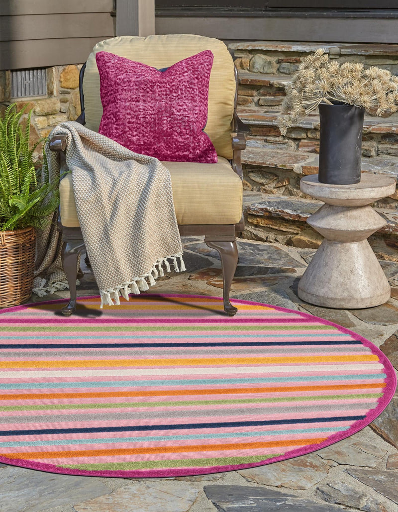 Bahama Breeze Outdoor Collection Area Rug - Exuma Round Pink lifestyle 162