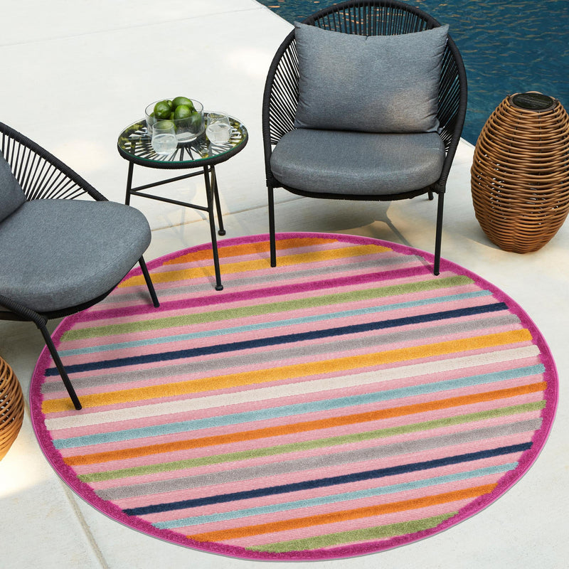 Bahama Breeze Outdoor Collection Area Rug - Exuma Round Pink lifestyle 103