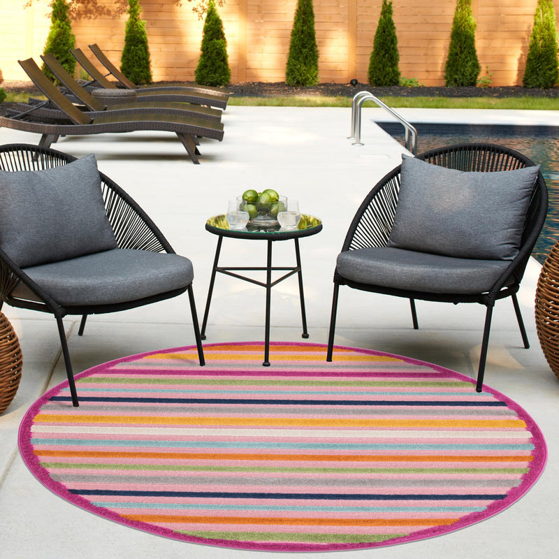 Bahama Breeze Outdoor Collection Area Rug - Exuma Round Pink lifestyle 115