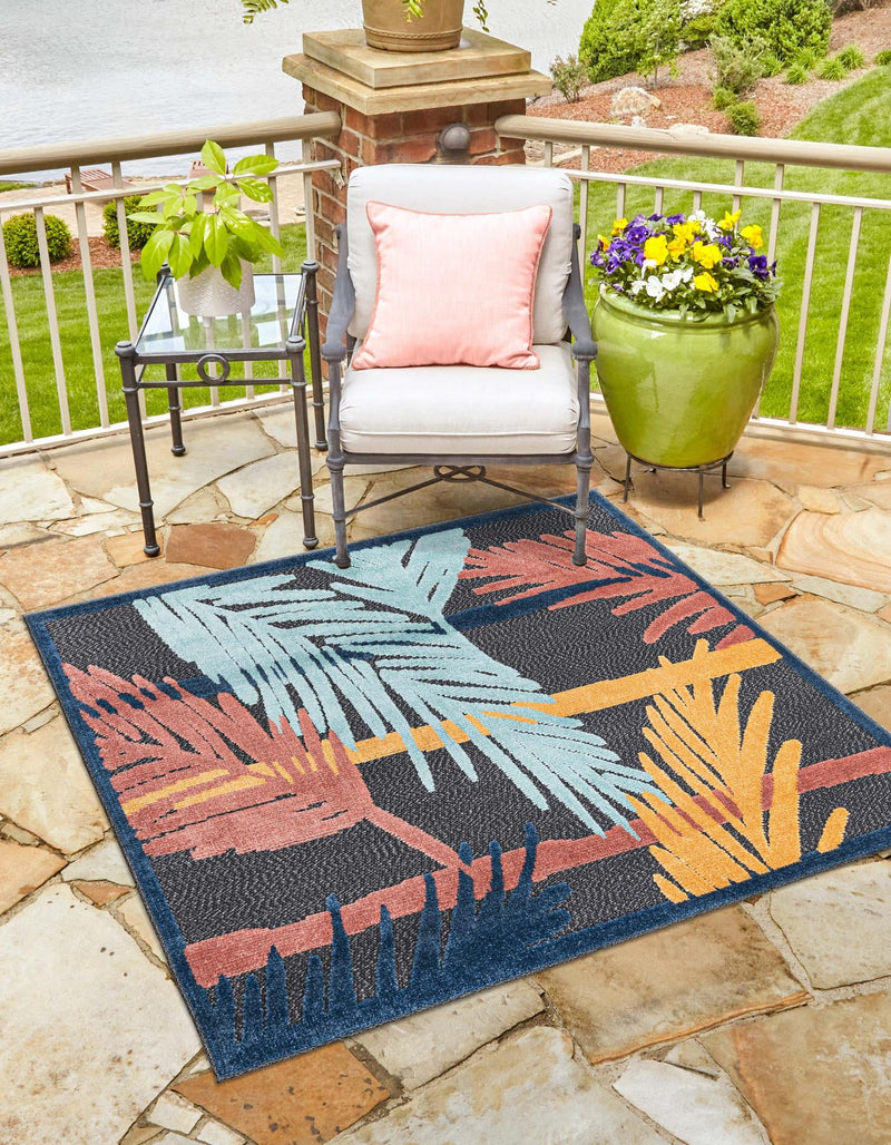 Caribbean Terrace Collection Area Rug - Antigua Square Charcoal lifestyle 41