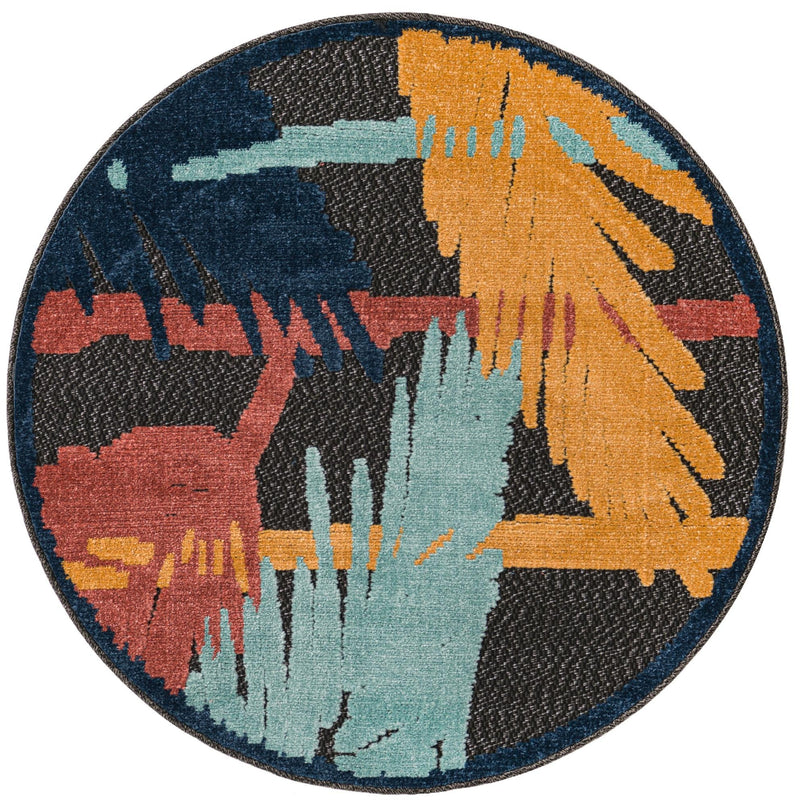 Caribbean Terrace Collection Area Rug - Antigua Round Charcoal lifestyle 32