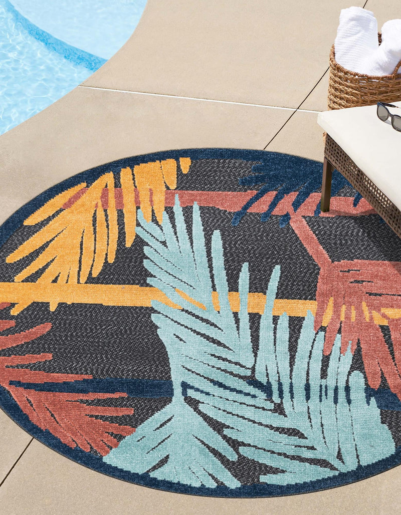 Caribbean Terrace Collection Area Rug - Antigua Round Charcoal lifestyle 37