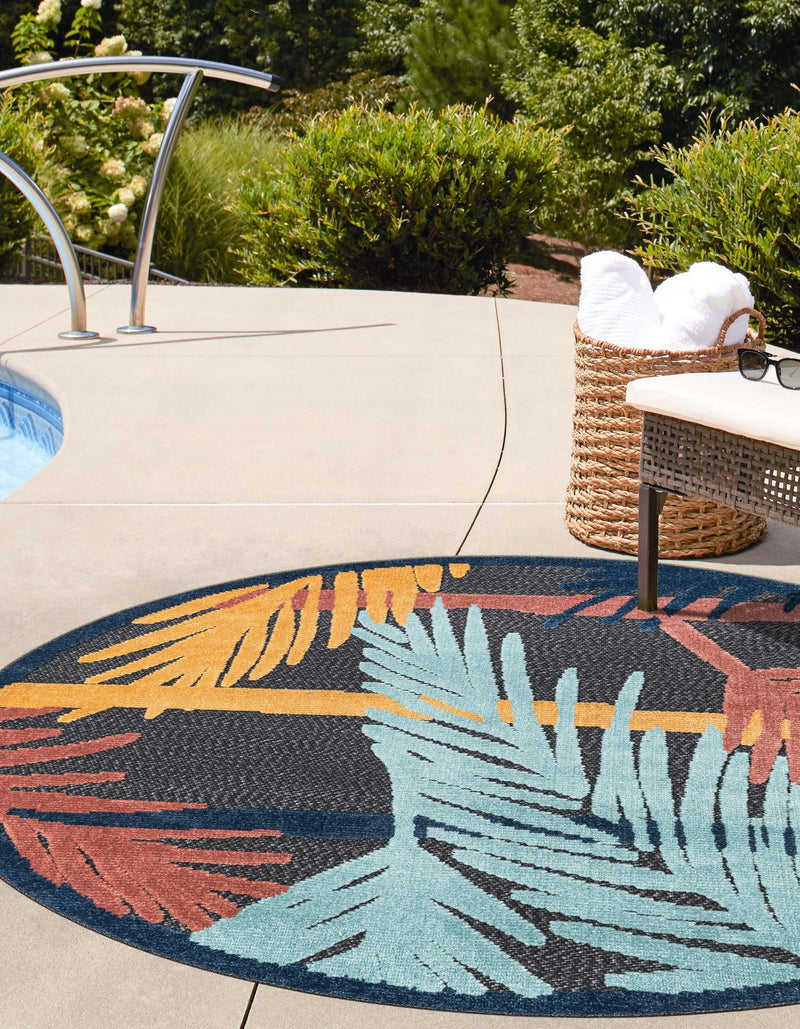 Caribbean Terrace Collection Area Rug - Antigua Round Charcoal lifestyle 42