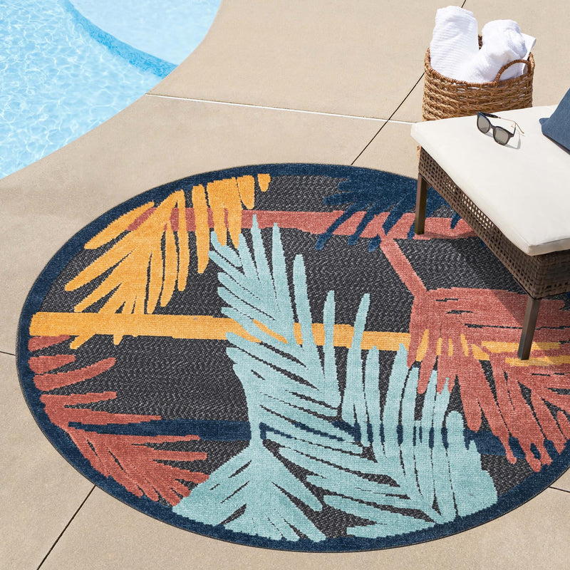 Caribbean Terrace Collection Area Rug - Antigua Round Charcoal lifestyle 96