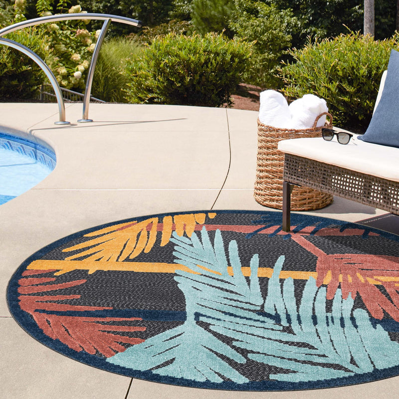 Caribbean Terrace Collection Area Rug - Antigua Round Charcoal lifestyle 98