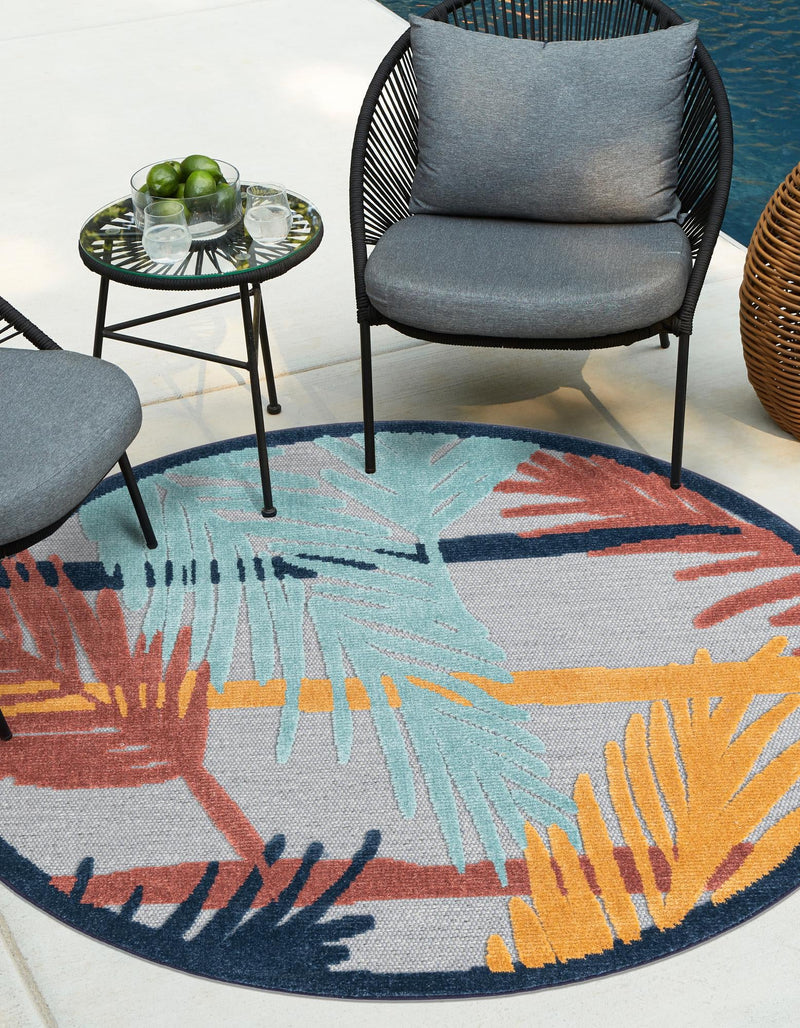 Caribbean Terrace Collection Area Rug - Antigua Round Gray lifestyle 41