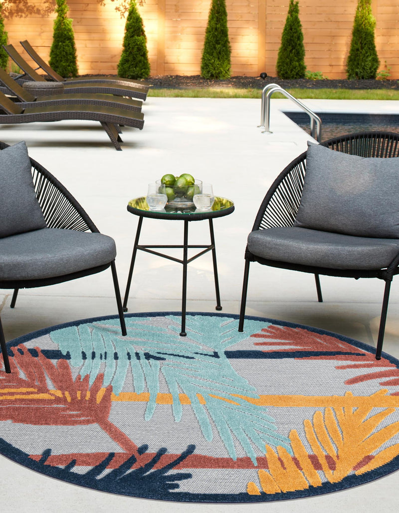 Caribbean Terrace Collection Area Rug - Antigua Round Gray lifestyle 47