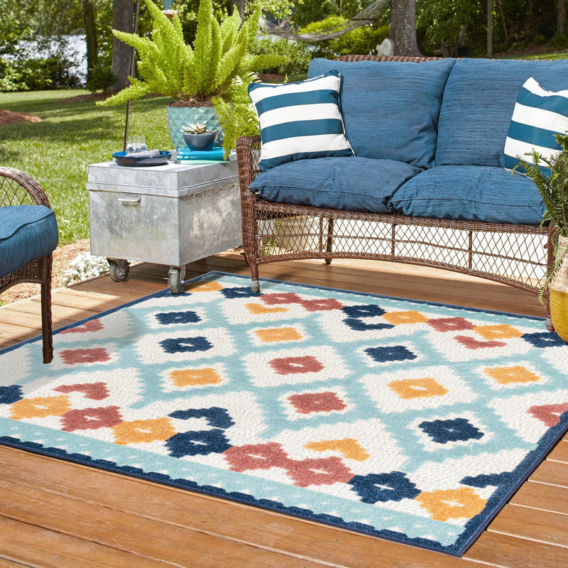 Caribbean Terrace Collection Area Rug - Tobago Square Ivory lifestyle 113