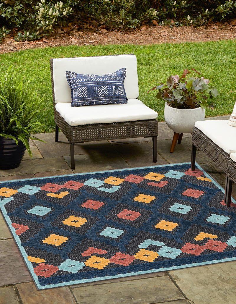 Caribbean Terrace Collection Area Rug - Tobago Square Charcoal lifestyle 39