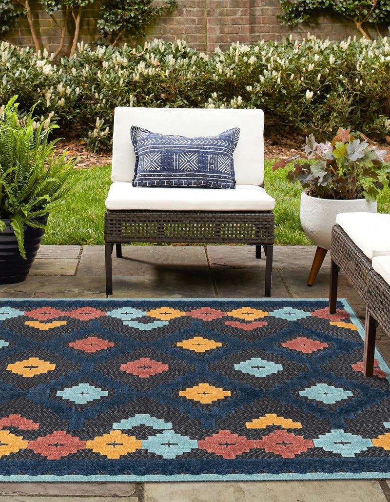 Caribbean Terrace Collection Area Rug - Tobago Square Charcoal lifestyle 45