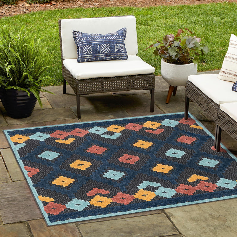 Caribbean Terrace Collection Area Rug - Tobago Square Charcoal lifestyle 110