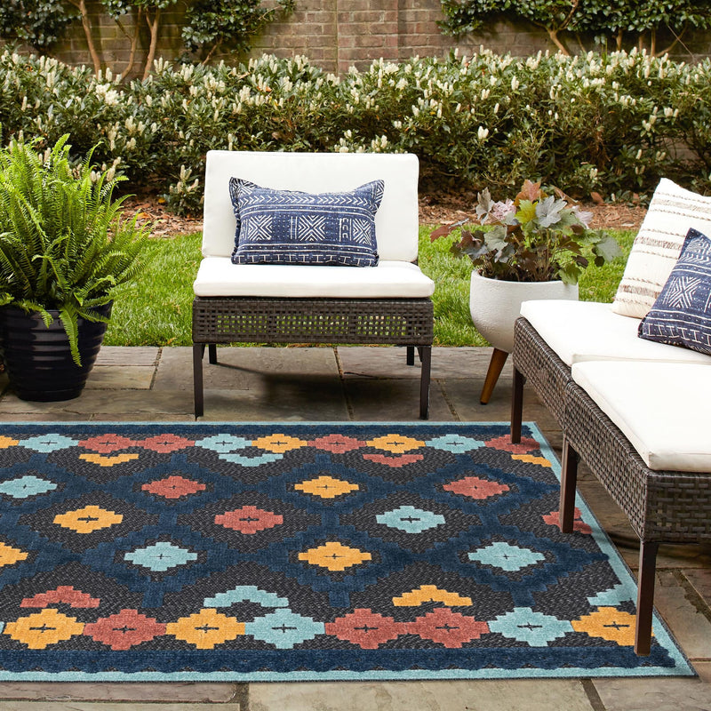 Caribbean Terrace Collection Area Rug - Tobago Square Charcoal lifestyle 115