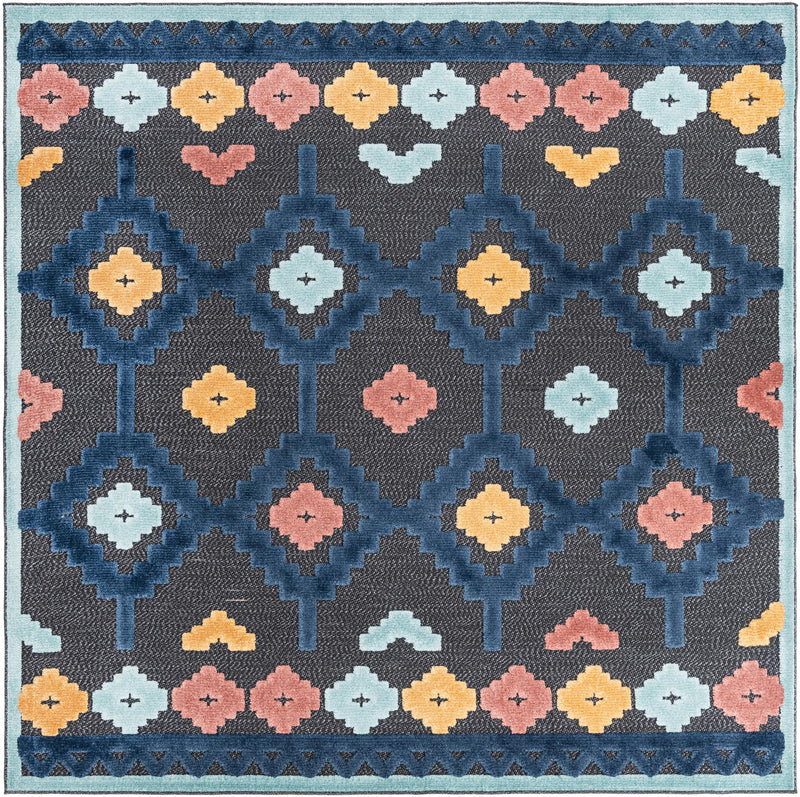 Caribbean Terrace Collection Area Rug - Tobago Square Charcoal lifestyle 33