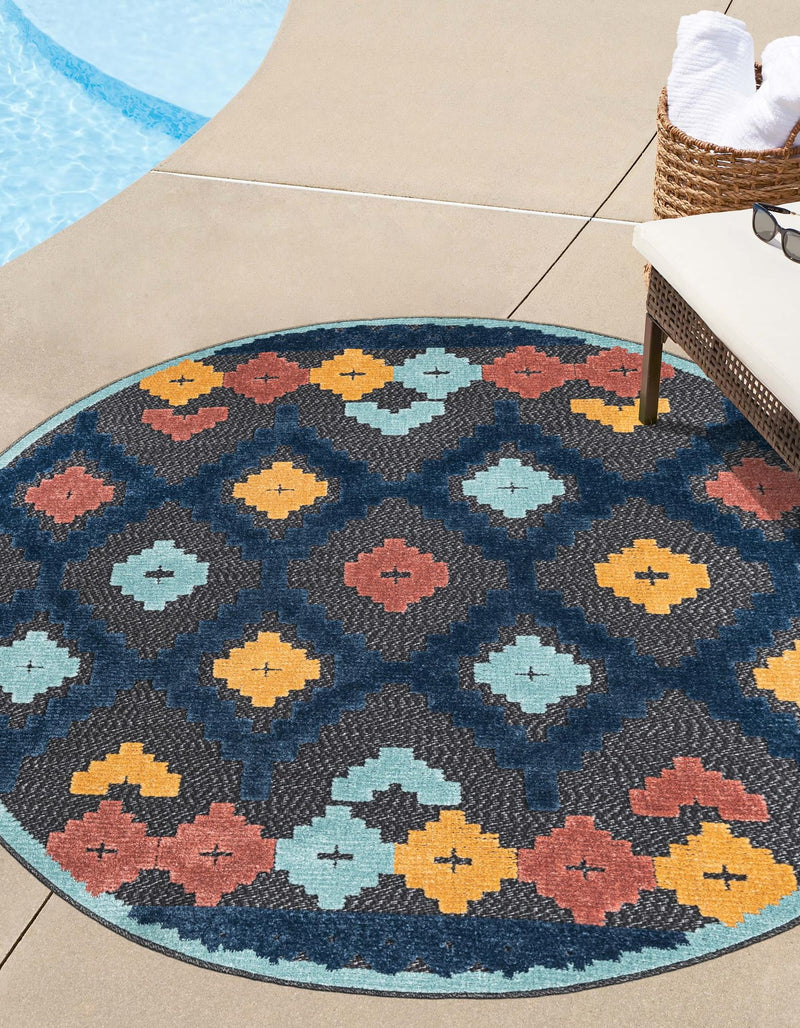 Caribbean Terrace Collection Area Rug - Tobago Round Charcoal lifestyle 40