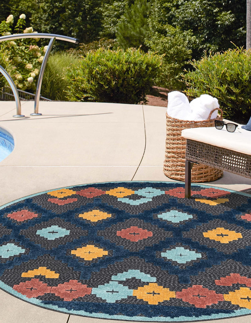 Caribbean Terrace Collection Area Rug - Tobago Round Charcoal lifestyle 46