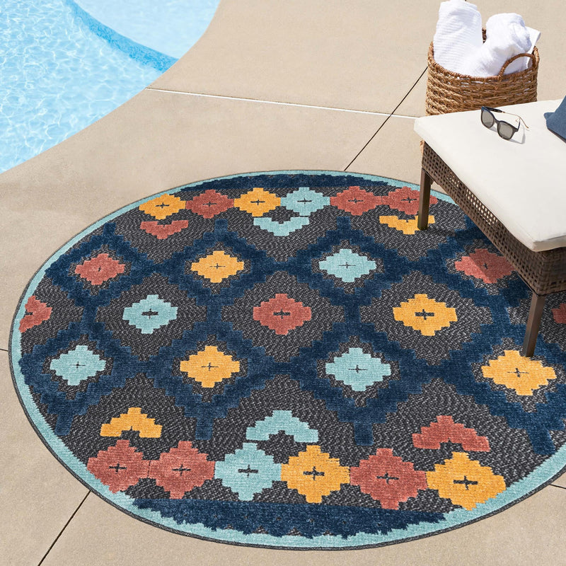 Caribbean Terrace Collection Area Rug - Tobago Round Charcoal lifestyle 111