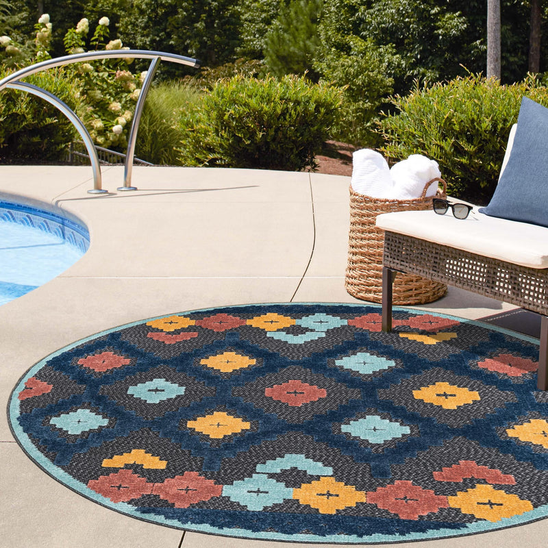 Caribbean Terrace Collection Area Rug - Tobago Round Charcoal lifestyle 116