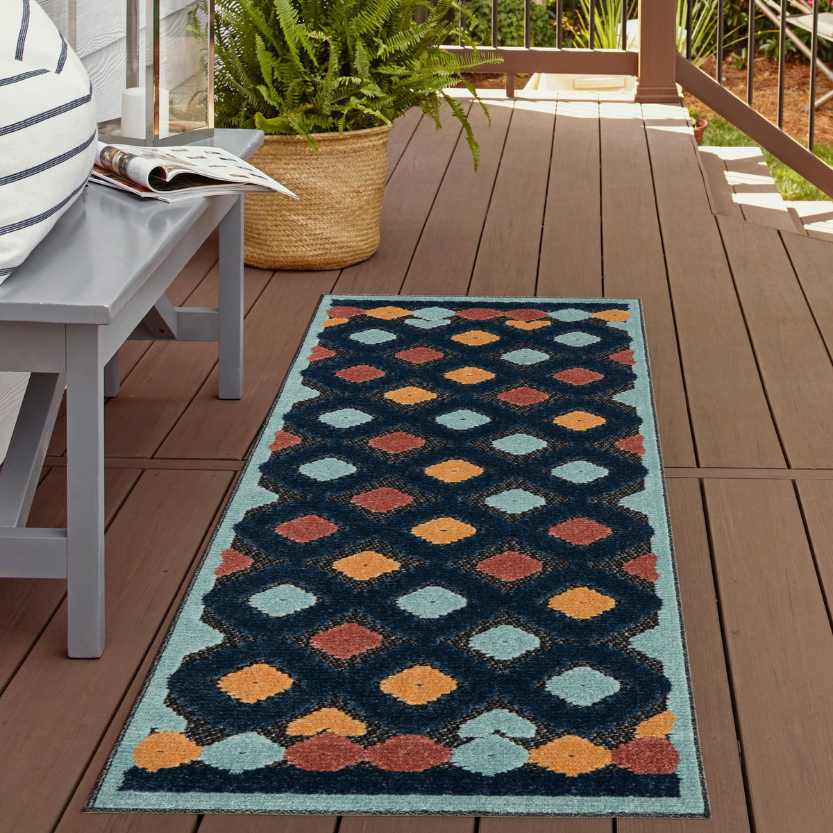 Caribbean Terrace Collection Area Rug - Tobago Runner Charcoal lifestyle 117