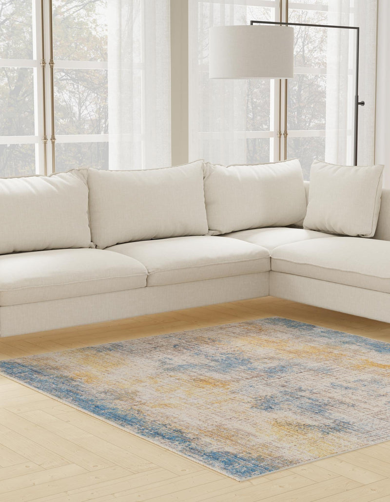 Sahara Elegance Collection Area Rug - Tangier Square Blue Ivory lifestyle 32