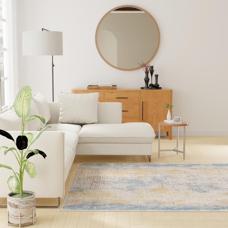 Sahara Elegance Collection Area Rug - Tangier Square Blue Ivory lifestyle 52
