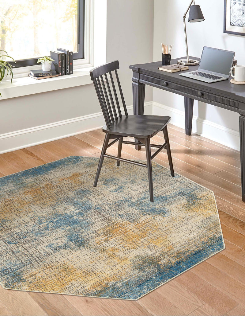 Sahara Elegance Collection Area Rug - Tangier Octagon Blue Ivory lifestyle 33