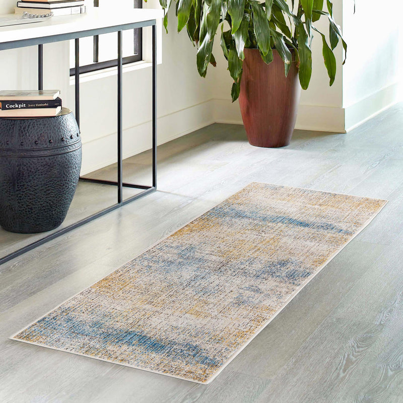 Sahara Elegance Collection Area Rug - Tangier Runner Blue Ivory lifestyle 54