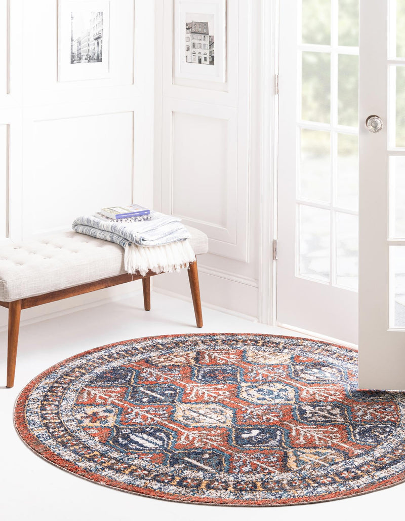 Mediterranea Elegance Collection Area Rug - Amalfi Round Rust Red lifestyle 15