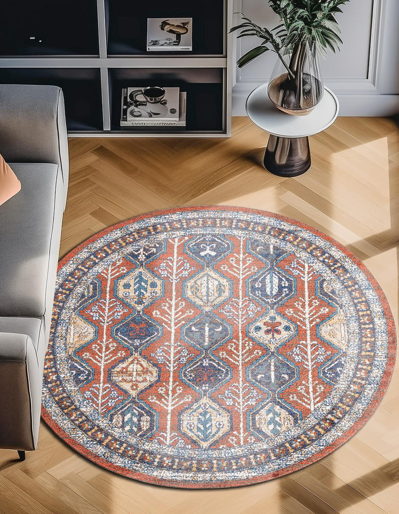 Mediterranea Elegance Collection Area Rug - Amalfi Round Rust Red lifestyle 18
