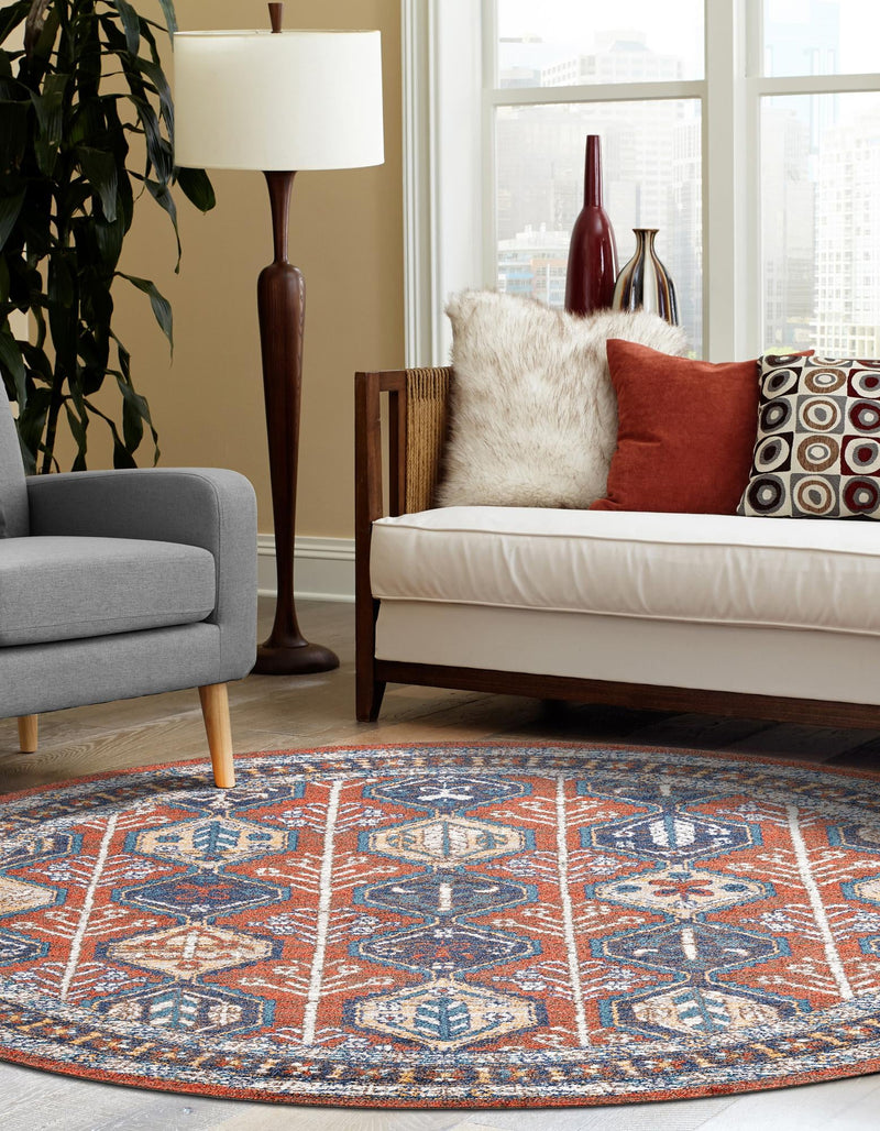 Mediterranea Elegance Collection Area Rug - Amalfi Round Rust Red lifestyle 19