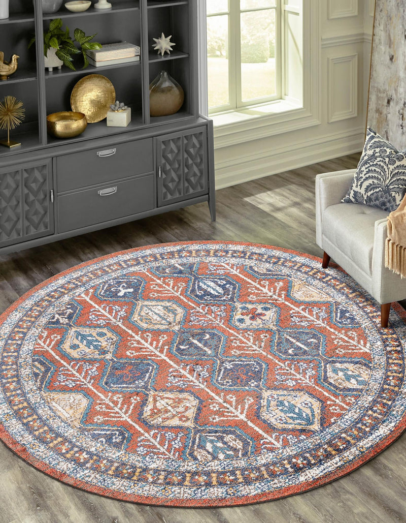Mediterranea Elegance Collection Area Rug - Amalfi Round Rust Red lifestyle 21