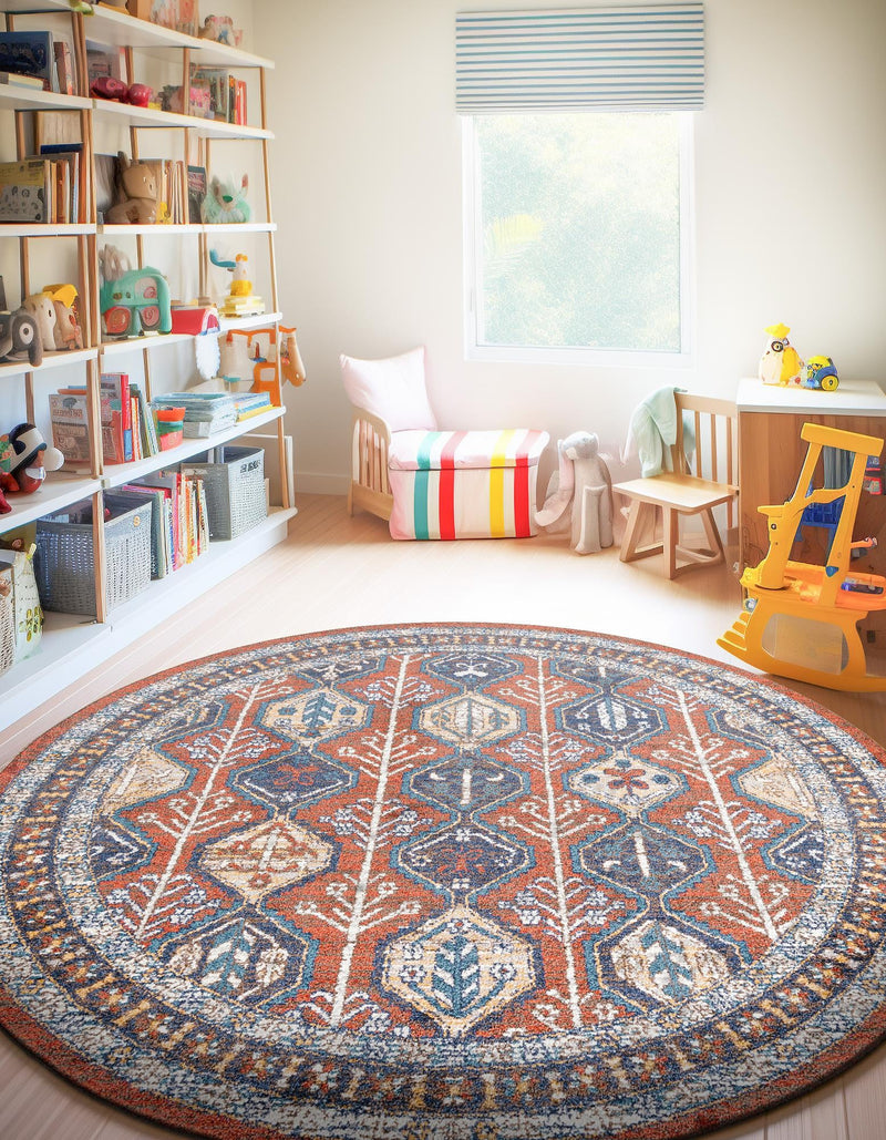 Mediterranea Elegance Collection Area Rug - Amalfi Round Rust Red lifestyle 24
