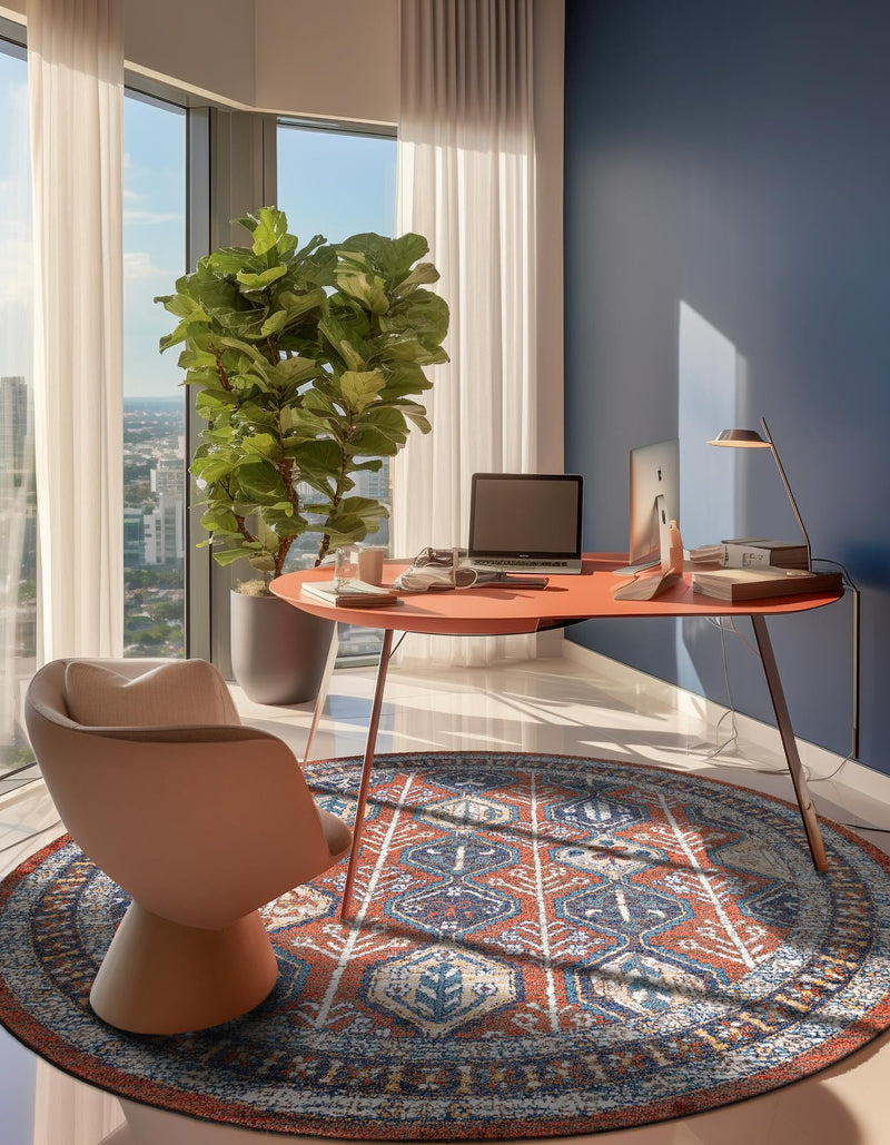 Mediterranea Elegance Collection Area Rug - Amalfi Round Rust Red lifestyle 25