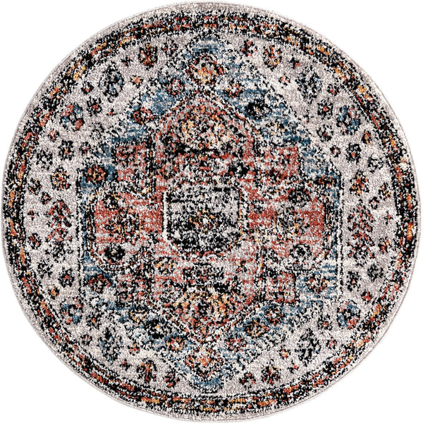 Mediterranea Elegance Collection Area Rug - Sorrento Round Gray lifestyle 9
