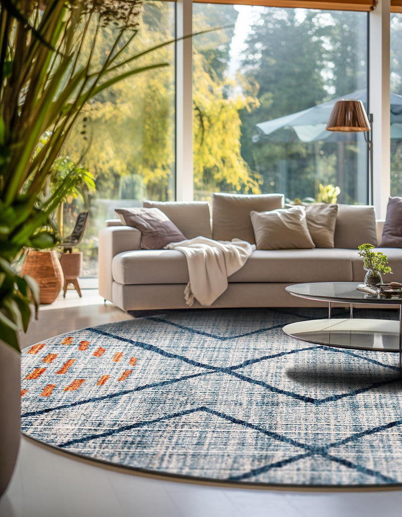 Mediterranea Elegance Collection Area Rug - Taormina Round Blue lifestyle 45