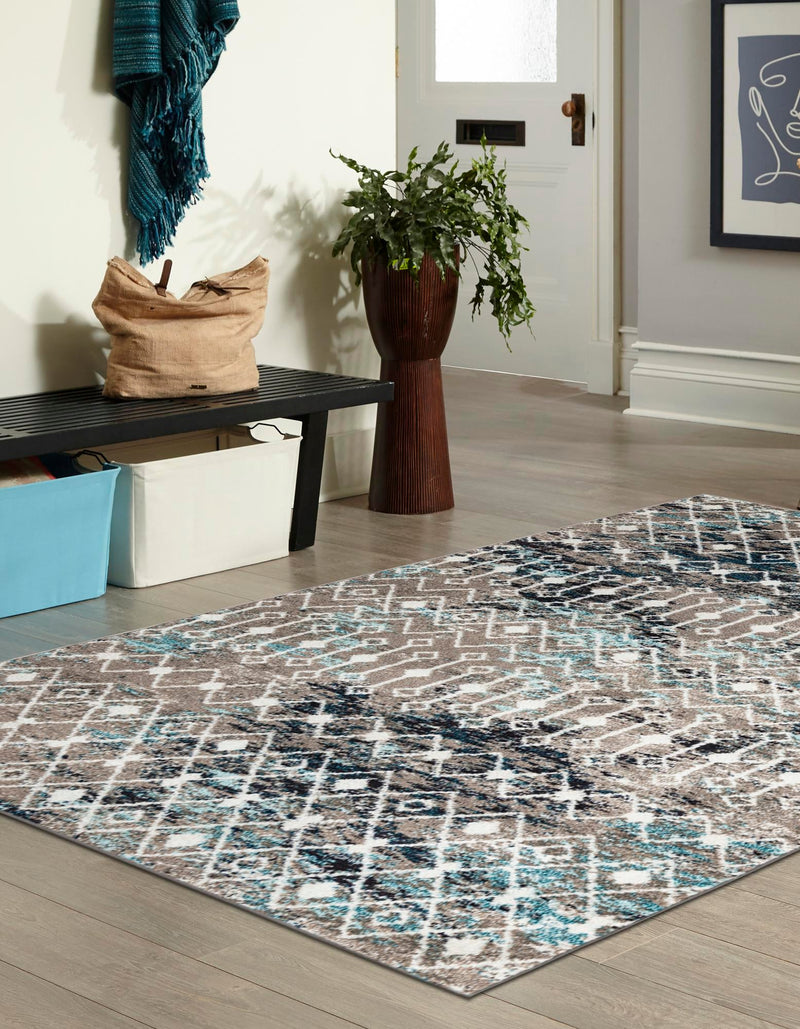 Mediterranean Lattice Collection Area Rug - Santorini (Multi Gray Blue) Rectangle Multi Gray Blue lifestyle 11