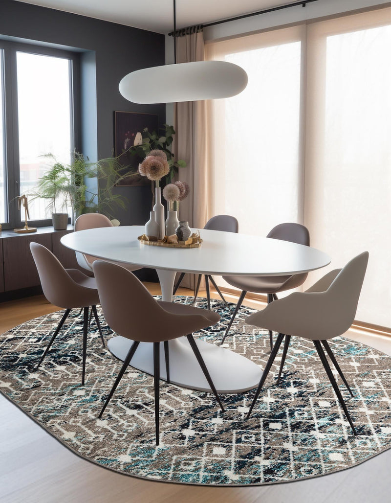 Mediterranean Lattice Collection Area Rug - Santorini (Multi Gray Blue) Oval Multi Gray Blue lifestyle 6