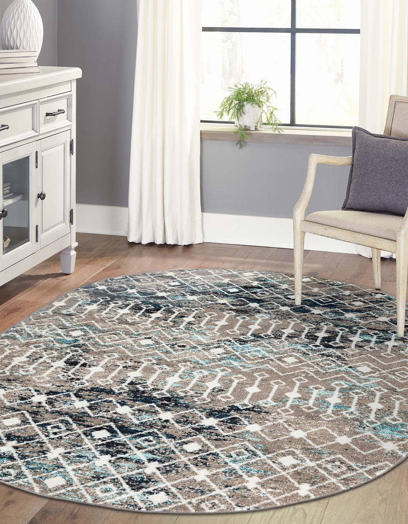 Mediterranean Lattice Collection Area Rug - Santorini (Multi Gray Blue) Oval Multi Gray Blue lifestyle 7
