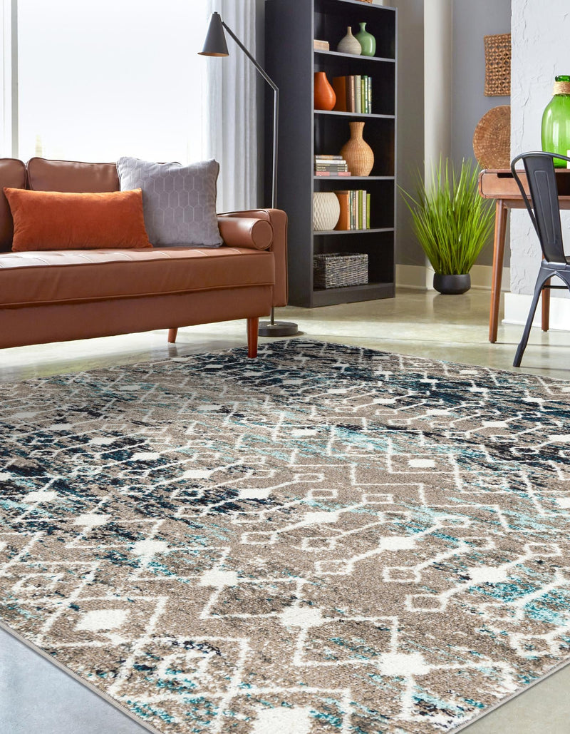 Mediterranean Lattice Collection Area Rug - Santorini (Multi Gray Blue) Square Multi Gray Blue lifestyle 2