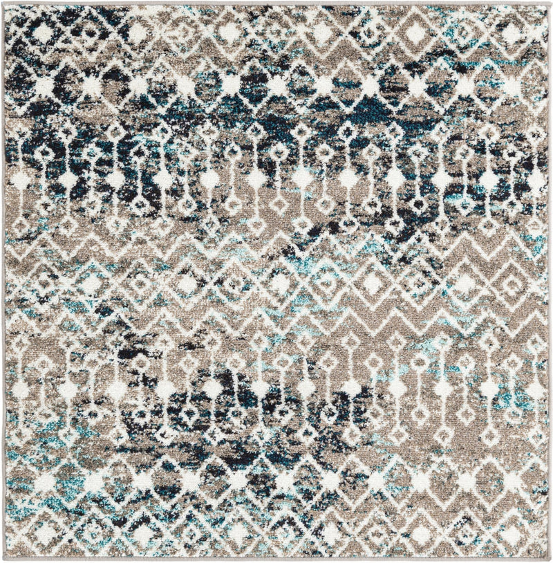 Mediterranean Lattice Collection Area Rug - Santorini (Multi Gray Blue) Square Multi Gray Blue Main