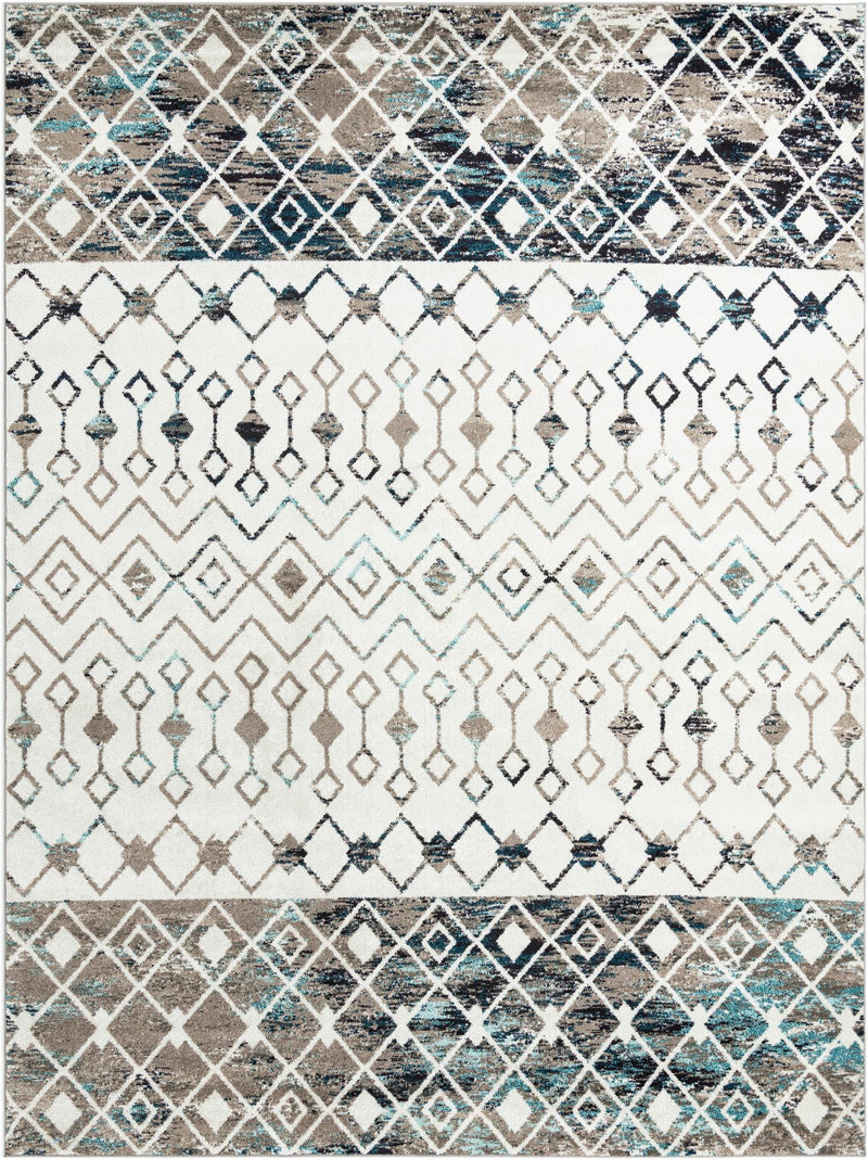 Mediterranean Lattice Collection Area Rug - Casablanca (Ivory Gray Blue) Rectangle Ivory Gray Blue Main