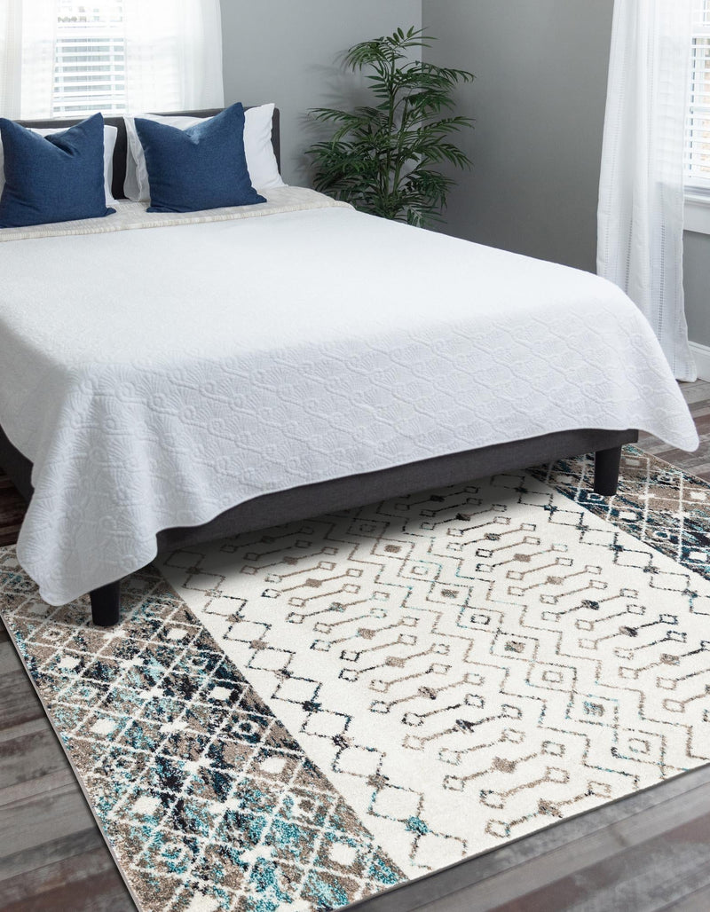 Mediterranean Lattice Collection Area Rug - Casablanca (Ivory Gray Blue) Rectangle Ivory Gray Blue lifestyle 3