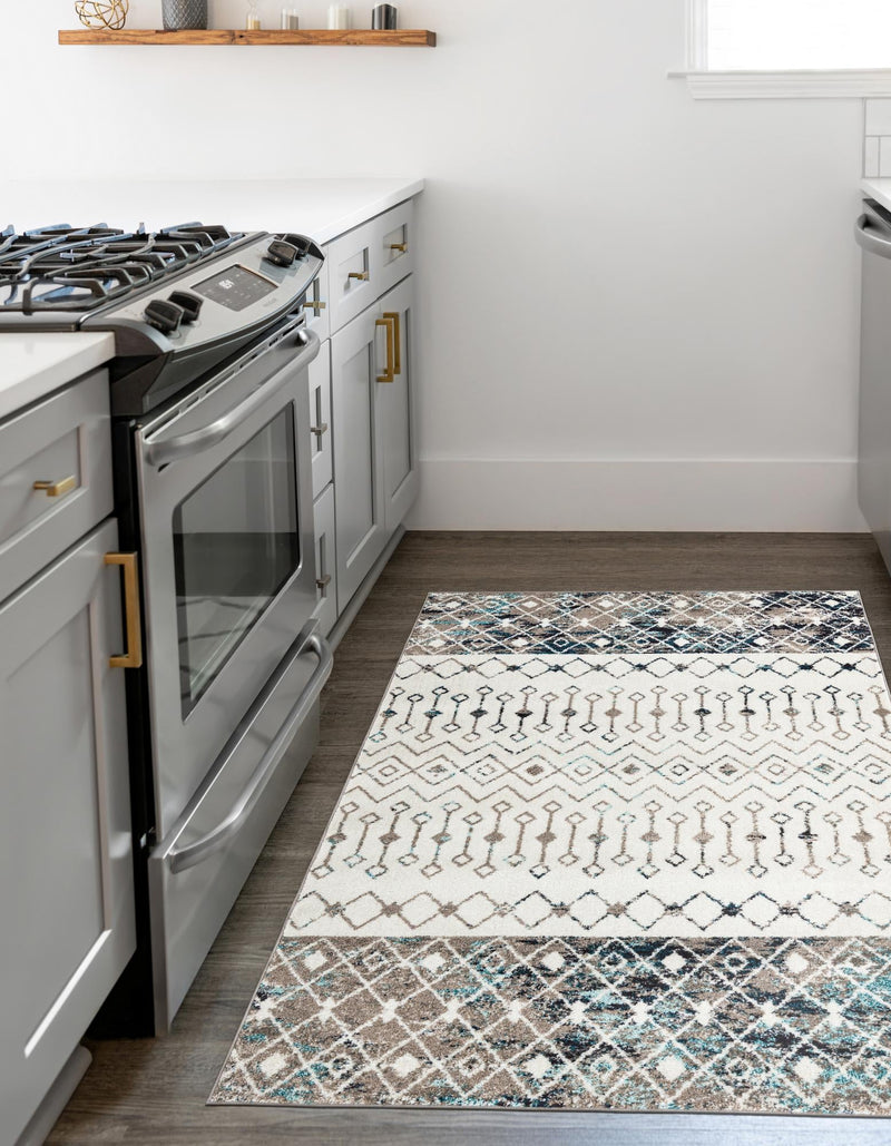 Mediterranean Lattice Collection Area Rug - Casablanca (Ivory Gray Blue) Rectangle Ivory Gray Blue lifestyle 5